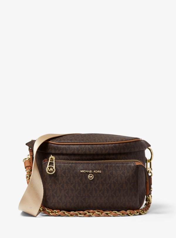 Damske Crossbody Kabelka Michael Kors Slater Medium Logo Sling Pack Čokoláda Žlté - Kabelky Michael Kors Vypredaj | AQXZB-2341